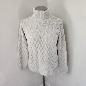Lord & Taylor Womens Cream 100% Cotton Cable Knit Turtleneck Sweater Size M